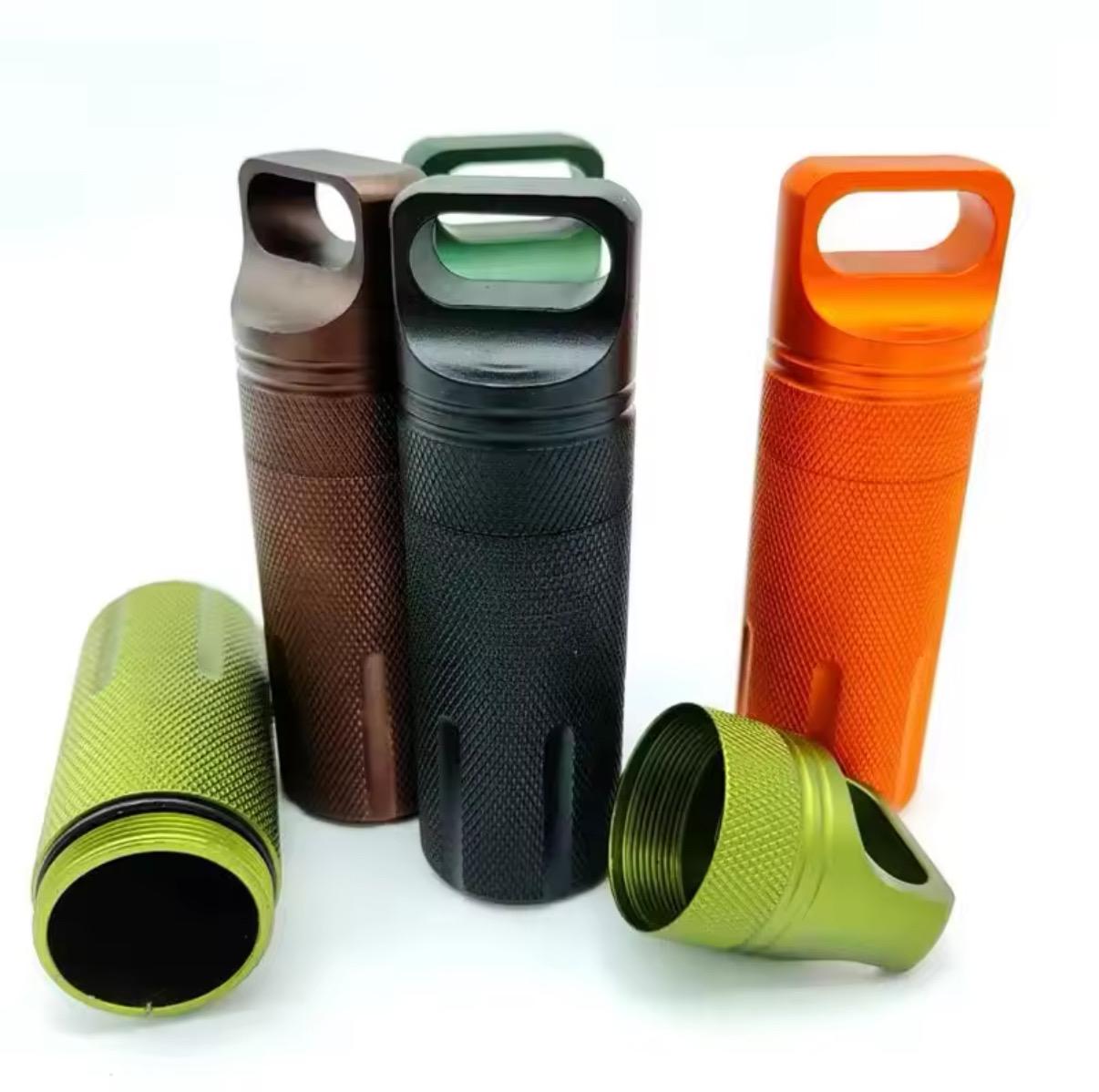 Portable aluminum alloy sealed jar outdoor metal waterproof compartment portable cylindrical keychain pendant